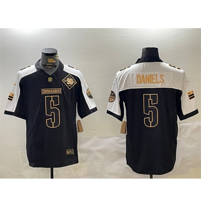 Men's Washington Commanders #5 Jayden Daniels Black Gold 2024 F.U.S.E. 90th Anniversary Vapor Limited Stitched Football Jersey