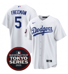 Men's Los Angeles Dodgers #5 Freddie Freeman White 2025 World Tour Tokyo Series Home Stitched Baseball Jersey