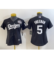 Women's Los Angeles Dodgers #5 Freddie Freeman Black 2024 World Series Cool Base Stitched Baseball Jersey(Run Small)