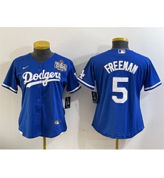 Women's Los Angeles Dodgers #5 Freddie Freeman Royal 2024 World Series Cool Base Stitched Baseball Jersey(Run Small)