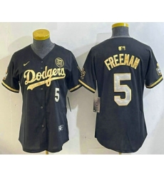 Women's Los Men's Los Angeles Dodgers #5 Freddie Freeman Black Gold 2024 World Series 34 Stitched Cool Base Jerseys