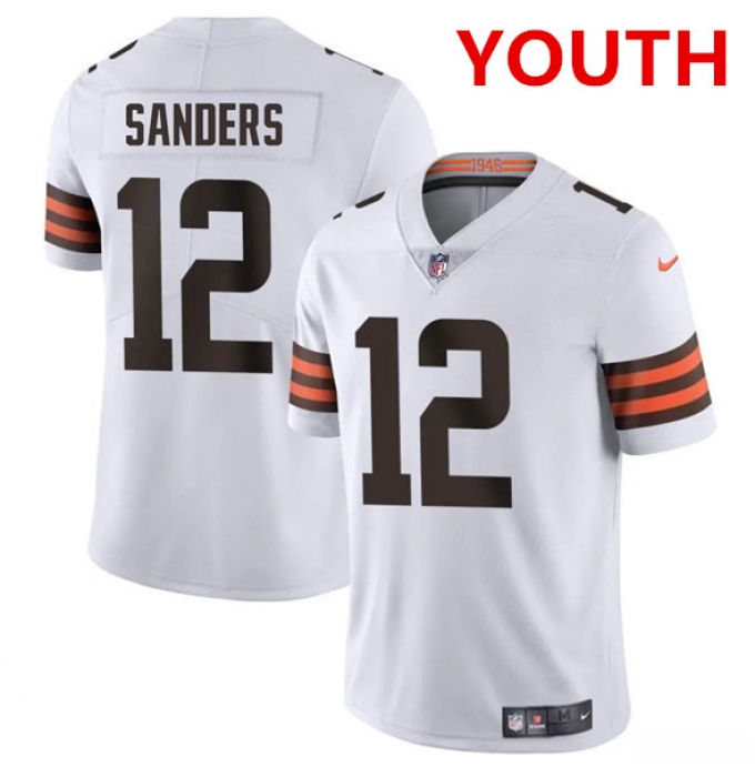 Youth Cleveland Browns #12 Shedeur Sanders White 2025 Vapor Limited Football Stitched Jersey