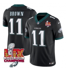 Men's Philadelphia Eagles #11 A.J. Brown Black 2025 Eagles Logo Super Bowl LIX New F.U.S.E. Vapor Untouchable Limited Football Stitched Jersey