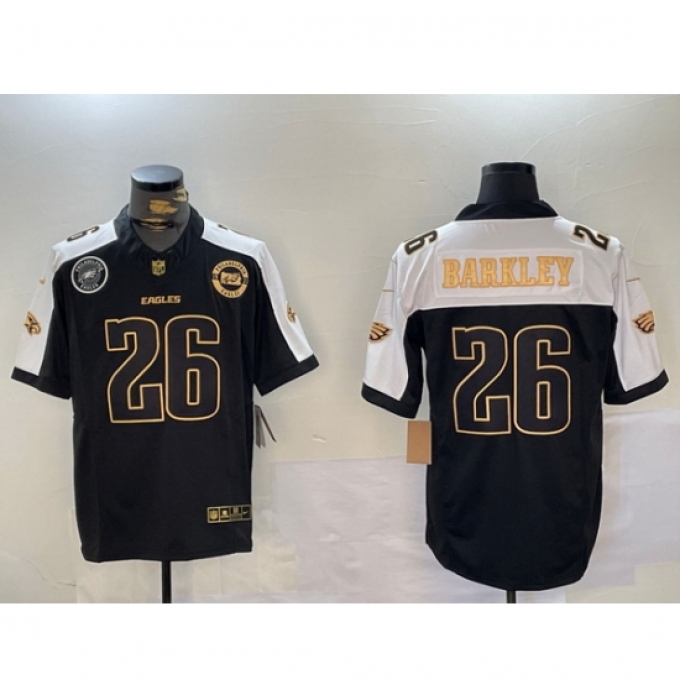 Men's Philadelphia Eagles #26 Saquon Barkley Black Gold 2024 New F U S E With 3 Star C Stitched Football Jersey 1