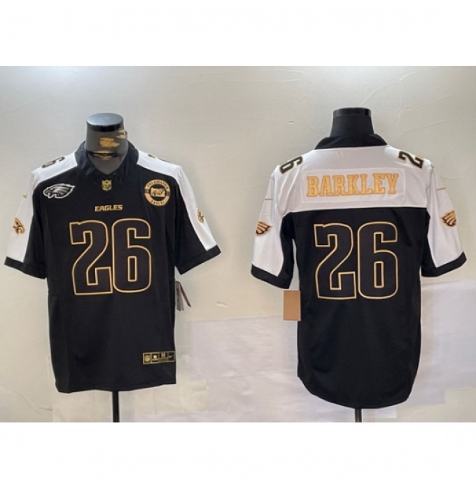 Men's Philadelphia Eagles #26 Saquon Barkley Black Gold 2024 New F U S E With 3 Star C Stitched Football Jersey 2