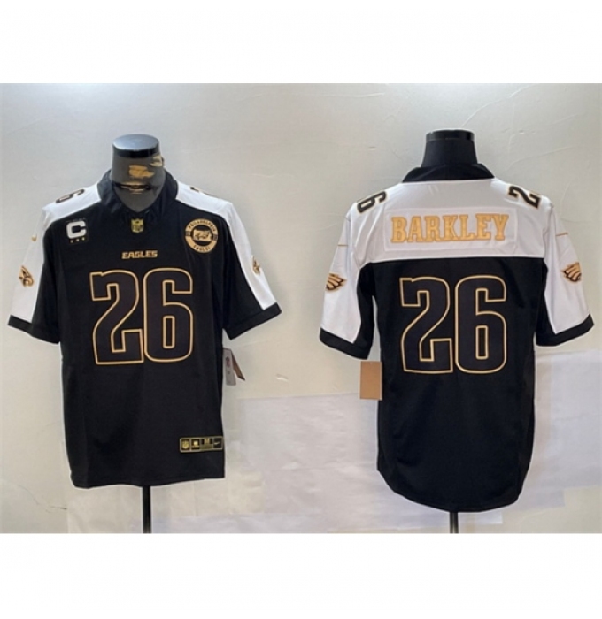 Men's Philadelphia Eagles #26 Saquon Barkley Black Gold 2024 New F U S E With 3 Star C Stitched Football Jersey