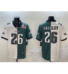 Men's Philadelphia Eagles #26 Saquon Barkley White & Green Split 2025 Super Bowl LIX Vapor Untouchable Limited Football Stitched Jersey