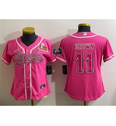 Women's Philadelphia Eagles #11 A.J. Brown Pink 2025 Super Bowl LIX Cool Base Stitched Baseball Jersey(Run Small)