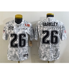 Women's Philadelphia Eagles #26 Saquon Barkley 2025 Super Bowl LIX F.U.S.E. Arctic Camo Salute to Service Limited Football Stitched Jersey(Run Small)