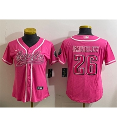 Women's Philadelphia Eagles #26 Saquon Barkley Pink Cool Base Stitched Baseball Jersey(Run Small)