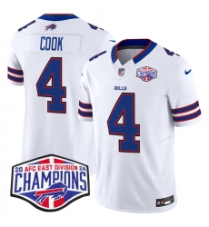 Men's Buffalo Bills #4 James Cook White F.U.S.E. 2024 AFC East Division Champions Vapor Limited Stitched Football Jersey