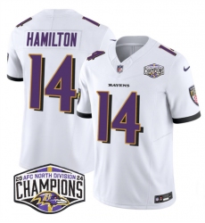 Men's Baltimore Ravens #14 Kyle Hamilton White F.U.S.E 2024 AFC North Division Champions Vapor Limited Football Jersey