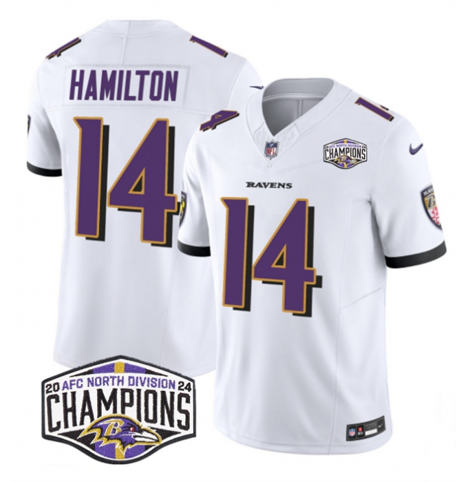 Men's Baltimore Ravens #14 Kyle Hamilton White F.U.S.E 2024 AFC North Division Champions Vapor Limited Football Jersey