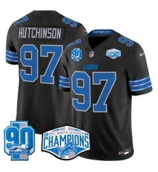 Men's Detroit Lions #97 Aidan Hutchinson Black 2024 NFC North Champions 90th Anniversary F.U.S.E. Vapor Limited Stitched Jersey