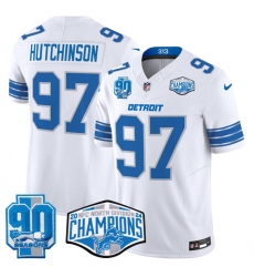 Men's Detroit Lions #97 Aidan Hutchinson White 2024 NFC North Champions 90th Anniversary F.U.S.E. Vapor Limited Stitched Jersey