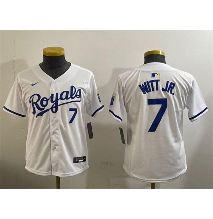 Youth Kansas City Royals #7 Bobby Witt Jr. White 2024 Home Limited Stitched Baseball Jersey