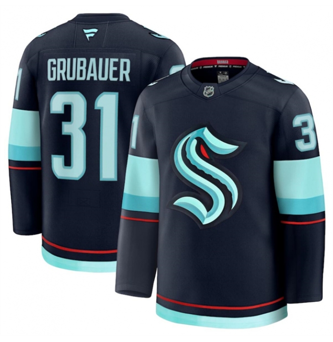 Men's Seattle Kraken #31 Philipp Grubauer Navy 2024-25 Home Stitched Hockey Jersey