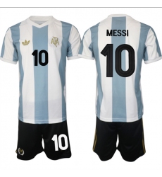 Men's Argentina #10 Lionel Messi White Blue 2025 Home Soccer Jersey Suit