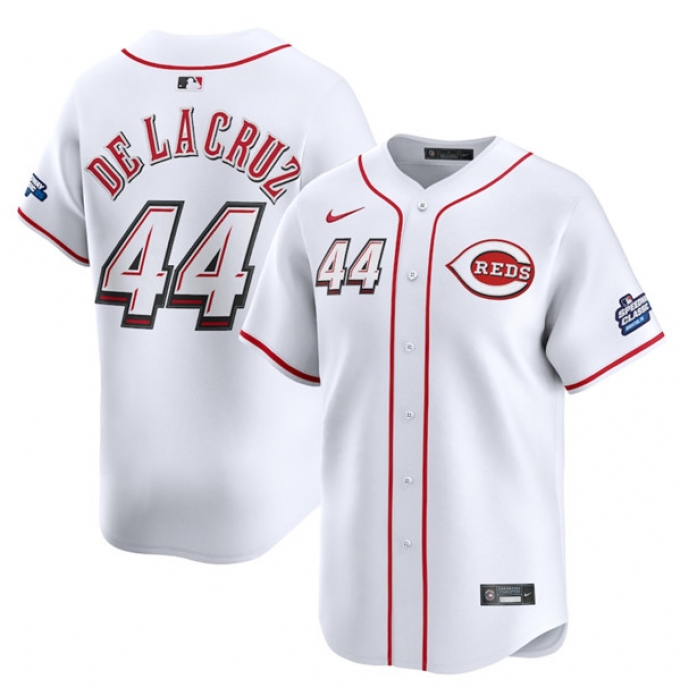 Men's Cincinnati Reds #44 Elly De La Cruz White 2025 Speedway Classic Home Limited Stitched Baseball Jersey