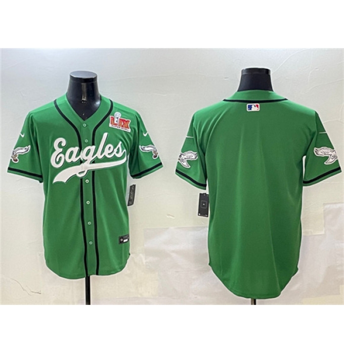 Men's Philadelphia Eagles Blank Green 2025 Super Bowl LIX Stitched Baseball Jersey