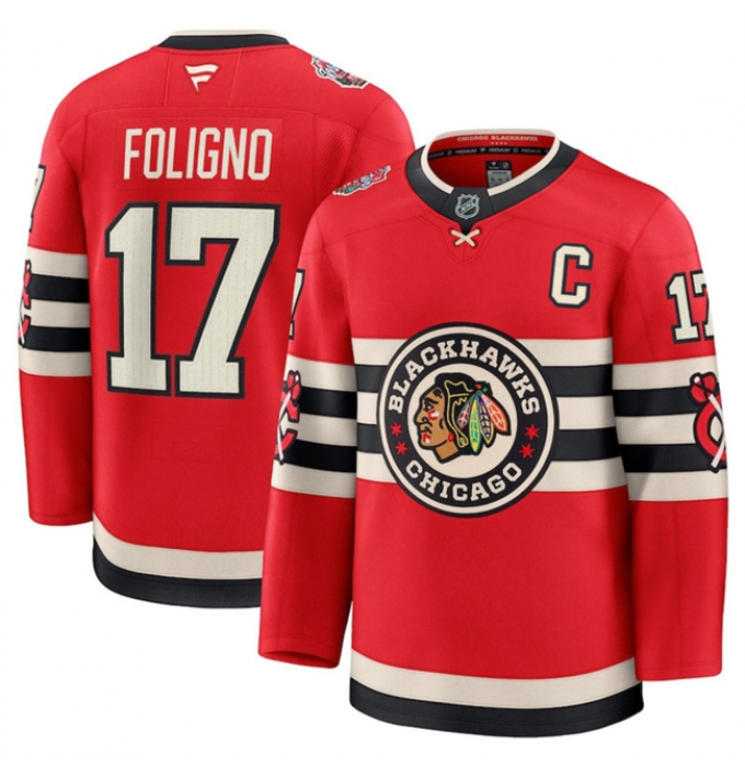 Men's Chicago Blackhawks #17 Nick Foligno Red 2024-25 Winter Classic Stitched Hockey Jersey