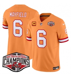 Men's Tampa Bay Buccaneers #6 Baker Mayfield Orange F.U.S.E. 2024 NFC South Champions With 4-Star C Limited Stitched Jersey