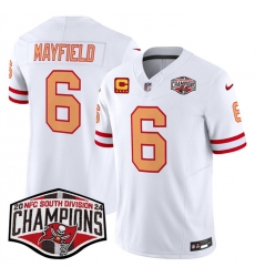 Men's Tampa Bay Buccaneers #6 Baker Mayfield White F.U.S.E. 2024 NFC South Champions With 4-Star C Limited Stitched Jersey