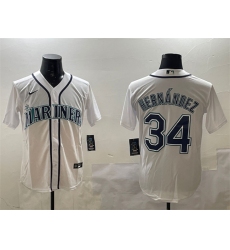 Men's Seattle Mariners #34 Félix Hernández White Cool Base Stitched Baseball Jersey