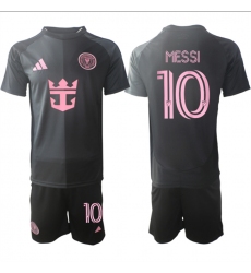 Men's Inter Miami CF #10 Lionel Messi 2025 Black Away Soccer Jersey Suit