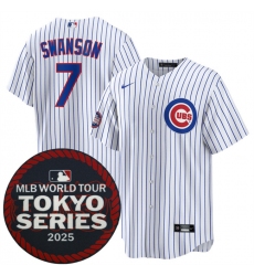 Men's Chicago Cubs #7 Dansby Swanson White 2025 World Tour Tokyo Series Home Stitched Baseball Jersey