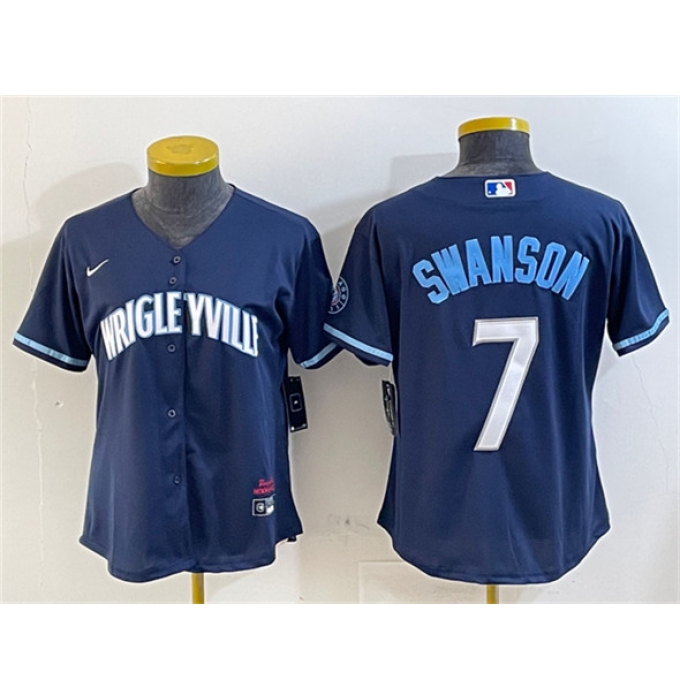 Women's Chicago Cubs #7 Dansby Swanson Navy City Connect Stitched Jersey