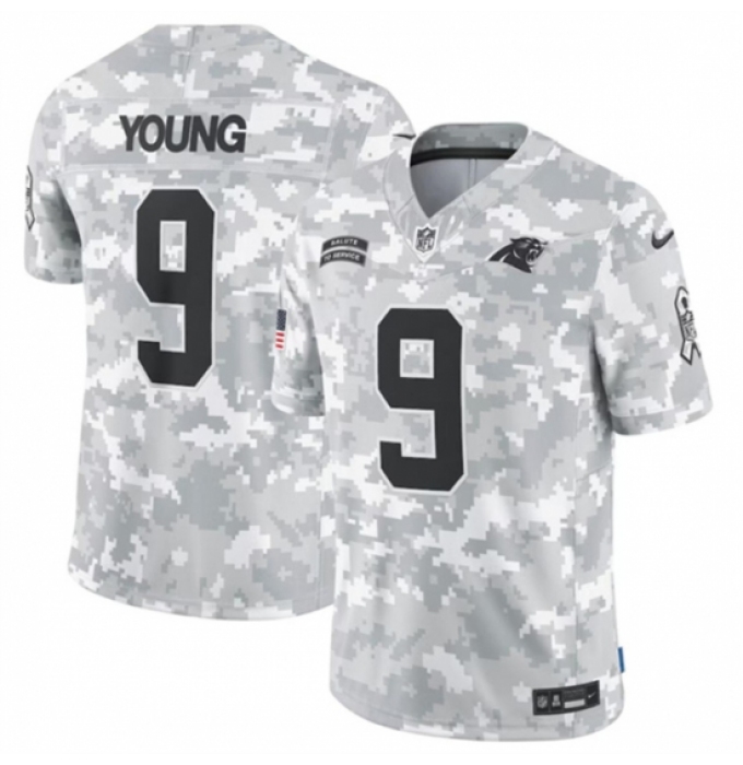 Youth Carolina Panthers #9 Bryce Young 2024 F U S E Arctic Camo Salute To Service Limited Stitched Football Jersey