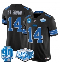 Men's Detroit Lions #14 Amon-Ra St. Brown Black 2024 NFC North Champions 90th Anniversary F.U.S.E. Vapor Limited Stitched Jersey