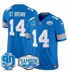 Men's Detroit Lions #14 Amon-Ra St. Brown Blue 2024 NFC North Champions 90th Anniversary F.U.S.E. Vapor Limited Stitched Jersey