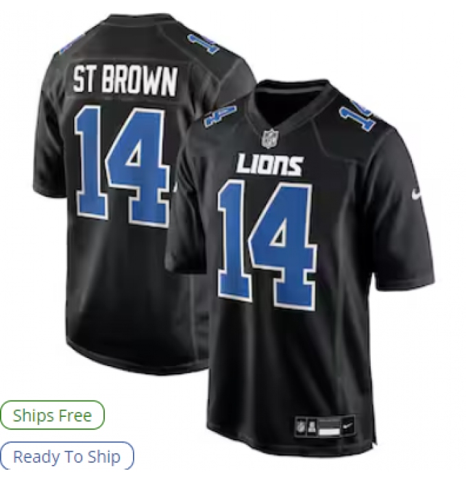 Men's Detroit Lions #14 Amon-Ra St. Brown Nike Carbon Black Carbon Fashion Jersey