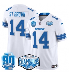 Men's Detroit Lions #14 Amon-Ra St. Brown White 2024 NFC North Champions 90th Anniversary F.U.S.E. Vapor Limited Stitched Jersey