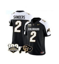 Men's Colorado Buffaloes #2 Sanders Black White Vapor Stitched Jersey - 100th Seasons At Folsom Field