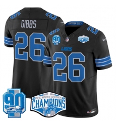 Men's Detroit Lions #26 Jahmyr Gibbs Black 2024 NFC North Champions 90th Anniversary F.U.S.E. Vapor Limited Stitched Jersey