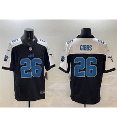 Men's Detroit Lions #26 Jahmyr Gibbs Black White F.U.S.E. 2024 Michigan Vapor Limited Football Stitched Jersey