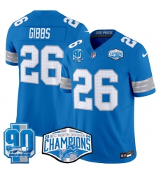 Men's Detroit Lions #26 Jahmyr Gibbs Blue 2024 NFC North Champions 90th Anniversary F.U.S.E. Vapor Limited Stitched Jersey