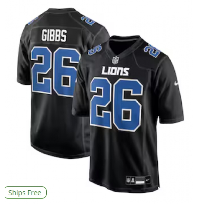 Men's Detroit Lions #26 Jahmyr Gibbs Nike Carbon Black Fashion Jersey