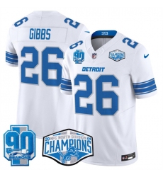 Men's Detroit Lions #26 Jahmyr Gibbs White 2024 NFC North Champions 90th Anniversary F.U.S.E. Vapor Limited Stitched Jersey