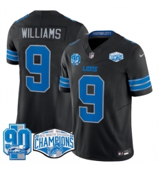 Men's Detroit Lions #9 Jameson Williams Black 2024 NFC North Champions 90th Anniversary F.U.S.E. Vapor Limited Stitched Jersey