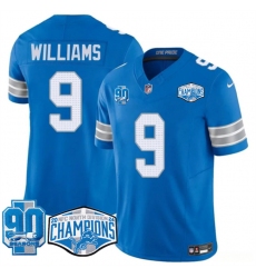 Men's Detroit Lions #9 Jameson Williams Blue 2024 NFC North Champions 90th Anniversary F.U.S.E. Vapor Limited Stitched Jersey