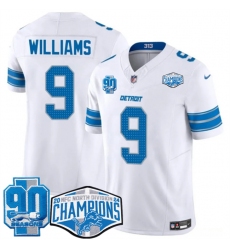 Men's Detroit Lions #9 Jameson Williams White 2024 NFC North Champions 90th Anniversary F.U.S.E. Vapor Limited Stitched Jersey