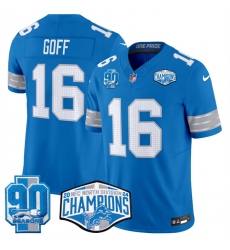 Men's Detroit Lions #16 Jared Goff Blue 2024 NFC North Champions 90th Anniversary F.U.S.E. Vapor Limited Stitched Jersey