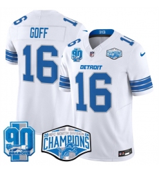 Men's Detroit Lions #16 Jared Goff White 2024 NFC North Champions 90th Anniversary F.U.S.E. Vapor Limited Stitched Jersey