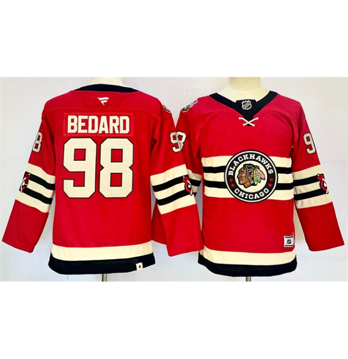 Youth Chicago Blackhawks #98 Connor Bedard Red 2024 Winter Classic Stitched Hockey Jersey