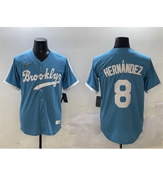 Men's Brooklyn Dodgers #8 Enrique Hernández Light Blue Stitched Baseball Jersey