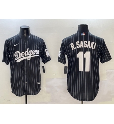 Men's Los Angeles Dodgers #11 Roki Sasaki Black Cool Base Stitched Baseball Jersey